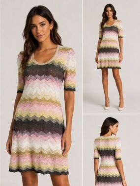 Missoni Pastel Chevron Knit Short-Sleeve Dress